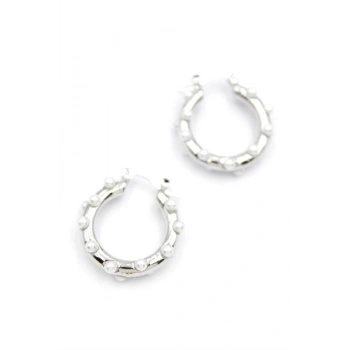 İncili Halka Küpe - Gümüş