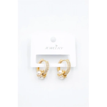 İncili Taşlı Halka Küpe - Altın