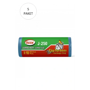 J-250 Jumbo Boy Çöp Torbası 80 x 110 cm 10 Lu Rulo x 5 Paket = 50 Adet (Mavi)