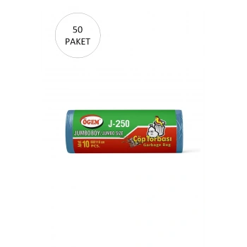 J-250 Jumbo Boy Çöp Torbası 80 x 110 cm 10 Lu Rulo x 50 Paket = 500 Adet (Mavi)