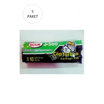 J-500 Jumbo Boy Çöp Torbası 80 x 110 cm 10 Lu Rulo x 5 Paket = 50 Adet (Siyah)