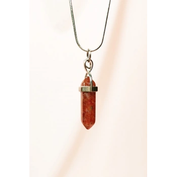 Jasper Doğal Taşı Zincirli El Yapımı Tasarımlı Kolye Uç: 3,5 cm Zincir: 20 cm Kutulu