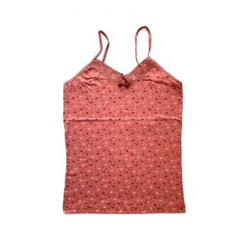 Kadın Askılı Desenli Atlet Dantelli Empirme Pamuklu Penye D4