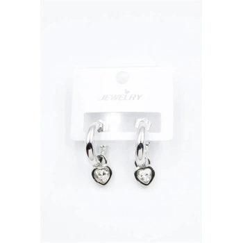 Kalp Halka Küpe - Beyaz