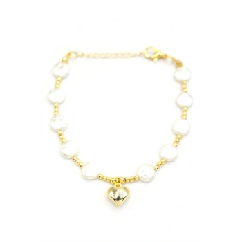 Kalp İnci Bileklik - Altın