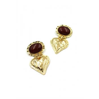 Kalp Küpe - Kahverengi