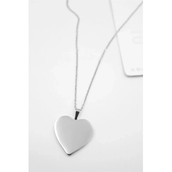 Kalp Plaka Kolye - Gümüş