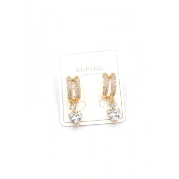 Kalp Taşlı Küpe - Altın