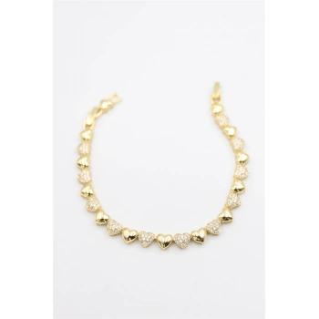 Kalp Taşlı Vip Bileklik - Altın