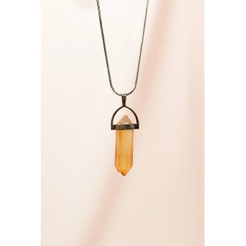 Kalsit Doğal Taşı Zincirli El Yapımı Tasarımlı Kolye Uç: 3,5 cm Zincir: 20 cm Kutulu