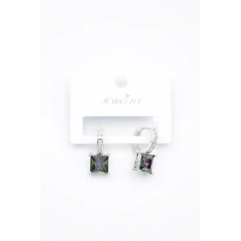 Kare Taşlı Küpe - Gümüş