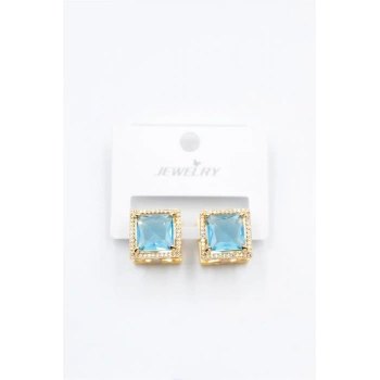 Kare Taşlı Küpe - Turkuaz