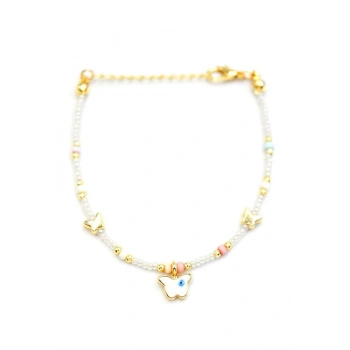 Kelebek Boncuk Bileklik - İnci Beyaz