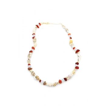 Kırıktaşlı Deniz Kabuğu Kolye - Kırmızı