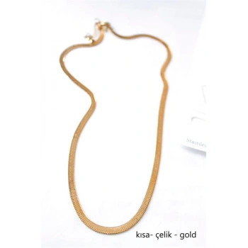 Kısa İtalyan Çelik Kolye-45 CM - Altın