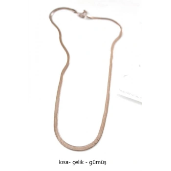 Kısa İtalyan Çelik Kolye-45 CM - Gümüş