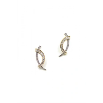 Kıvrımlı Taşlı Küpe - Altın