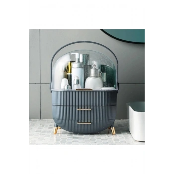 Kozmetik Makyaj Düzenleyici Organizer Gri Taşıma Kulplu Çekmeceli