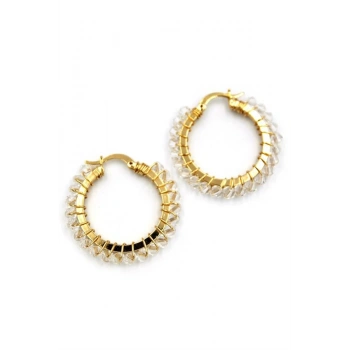 Kristal Boncuk Halka Küpe - Beyaz