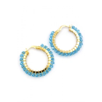 Kristal Boncuk Halka Küpe - Turkuaz