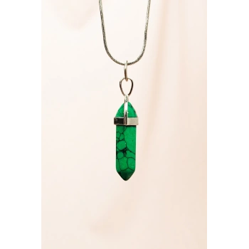 Krizopraz Doğal Taşı Zincirli El Yapımı Tasarımlı Kolye Uç: 3,5 cm Zincir: 20 cm Kutulu