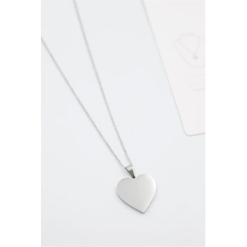 Küçük Kalp Plaka Kolye - Gümüş