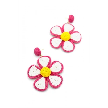 Kumaş Papatya Küpe - Fuşya