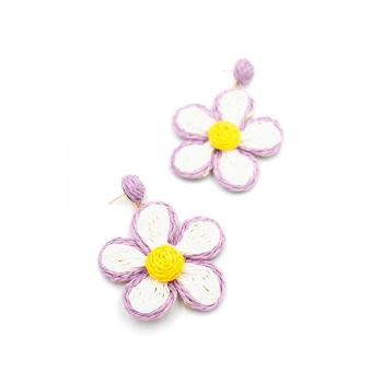 Kumaş Papatya Küpe - Mor