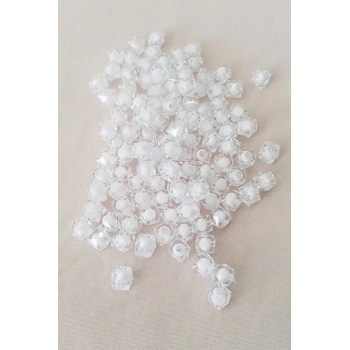 Küp Boncuk İçten Boncuklu Bileklik Çanta Boncuğu 10 mm 50 gr Beyaz - BNC456