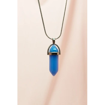 Kyanit Doğal Taşı Zincirli El Yapımı Tasarımlı Kolye Uç: 3,5 cm Zincir: 20 cm Kutulu