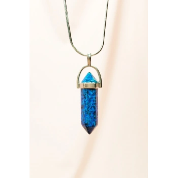 Labradorit Doğal Taşı Zincirli El Yapımı Tasarımlı Kolye Uç: 3,5 cm Zincir: 20 cm Kutulu