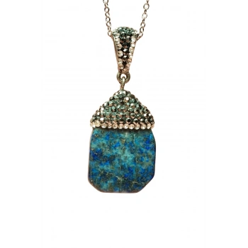 Lapis Doğal Taşı Zincirli El Yapımı Kolye Uç: 3 cm Zincir: 20 cm Kutulu