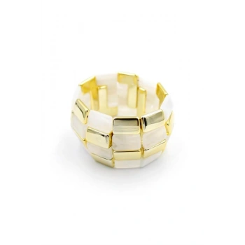 Lastikli Taşlı Bilezik - Krem