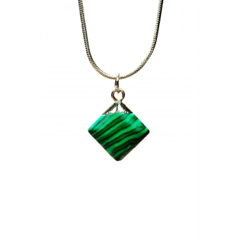 Malakit Doğal Taşı Zincirli El Yapımı Kolye Uç: 1,5 cm Zincir: 20 cm Kutulu