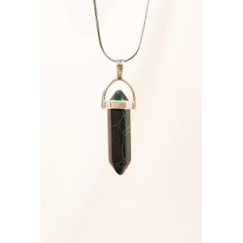 Mat Oniks Doğal Taşı Zincirli El Yapımı Tasarımlı Kolye Uç: 3,5 cm Zincir: 20 cm Kutulu