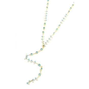 Mavi Taşlı Y Kolye - Altın