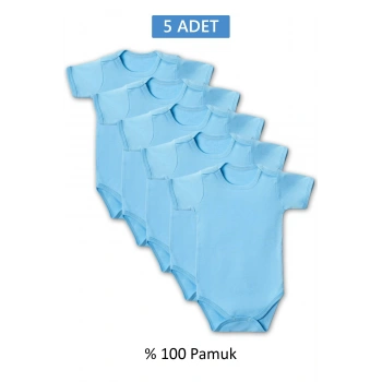 Mavi Yarım Kol Body Zıbın 2-7 YAŞ Çocuklar İçin (5 ADET) Alttan Çıtçıtlı Özel Gereksinimli