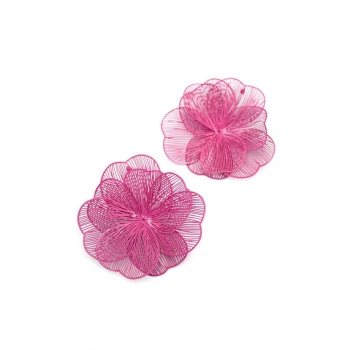Metal Çiçek Küpe - Pembe