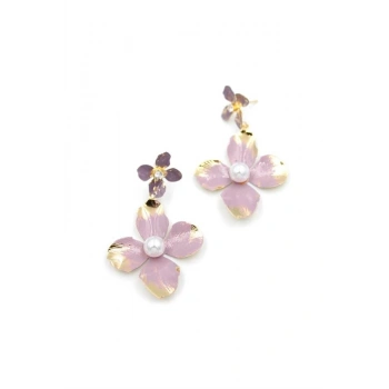 Metal Çiçek Küpe - Pembe