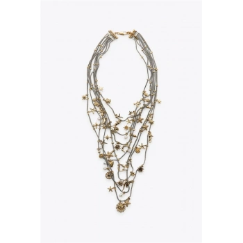 Metal Deniz Temalı Çoklu Kolye - Gümüş