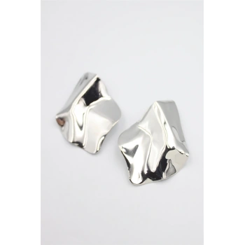 Metal Plaka Küpe - Gümüş