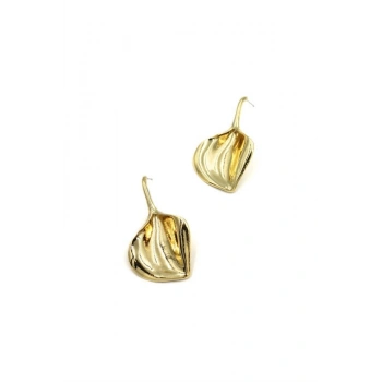 Metal Yaprak Küpe - Altın