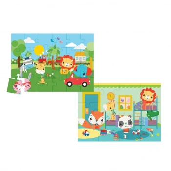 Mey İthalat® 13406   Baby Puzzle - Railway & Bedtime / 12+24 Parça Puzzle / +4 yaş