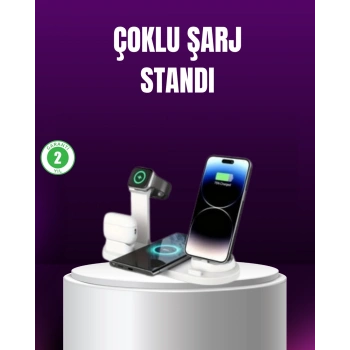 Mey İthalat® 15W Hızlı Şarj Destekli 4’ü 1 Arada Kablosuz Şarj İstasyonu