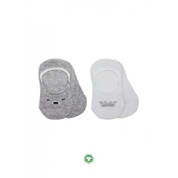 Mey İthalat®   2Li Babet Cute Face Penye Çorap 30103 Gri Beyaz