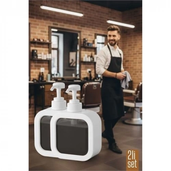 Mey İthalat® 2 li Berber Sabunluğu – Modern Pompalı Dispenser | Sıvı Sabun, Şampuan, Losyon İçin 300 ml 722269