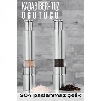 Mey İthalat® 2li Karabiber Tuz Öğütücü Profesyonel 304 Paslanmaz Çelik Manuel Baharat Değirmeni 720252