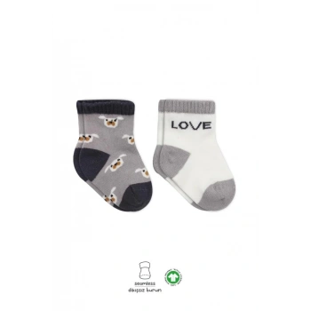 Mey İthalat®   2Li Love Dog Penye Soket Çorap 10118 Gri