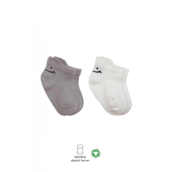 Mey İthalat®   2Li Sneakers Smile Penye Çorap 20106 Gri Ekru