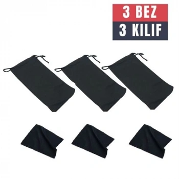 Mey İthalat® 3 Adet Gözlük Kılıfı + Bez Seti